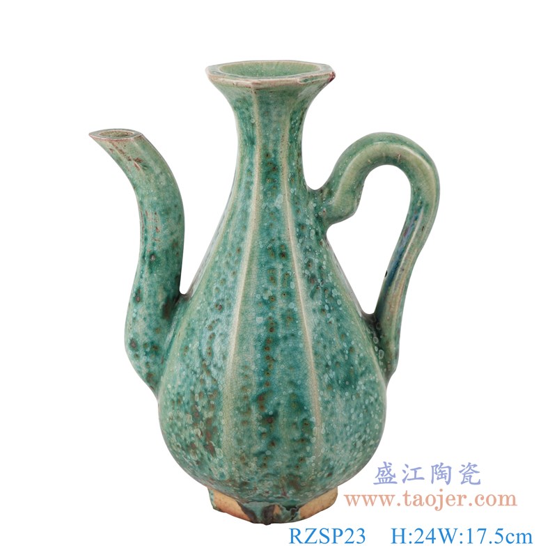 仿古窑变绿釉八方八面水壶酒壶;产品编号:RZSP23 产品尺寸(单位cm): 高:24直径:17.5口径:6.5底径:7重量:1.1KG