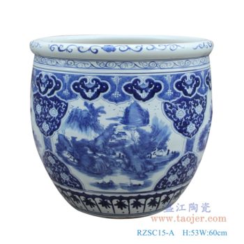 RZSC15-A    大号青花山水大缸；   高：53直径：60口径：57底径：重量：KG