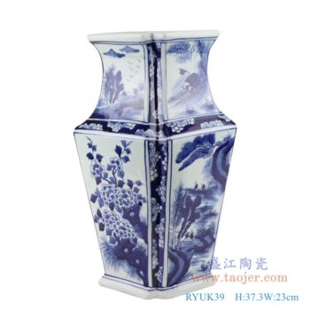 RYUK39   青花花鸟菱形花瓶异形花瓶   高：37.3直径：23口径：18底径：17重量：2.3KG