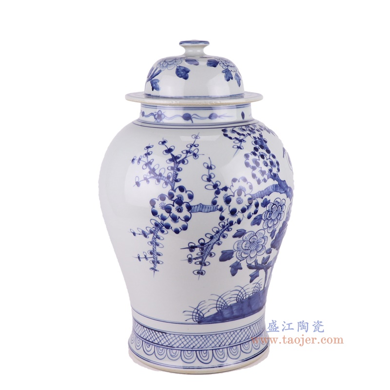 青花花鸟将军罐一对,产品编号:RZFI05-D-NEW 产品尺寸(单位cm): 高46直径26口径底径20重量6.3KG