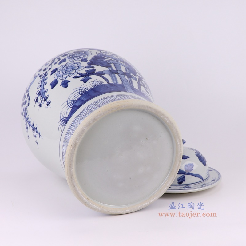 青花花鸟将军罐一对,产品编号:RZFI05-D-NEW 产品尺寸(单位cm): 高46直径26口径底径20重量6.3KG