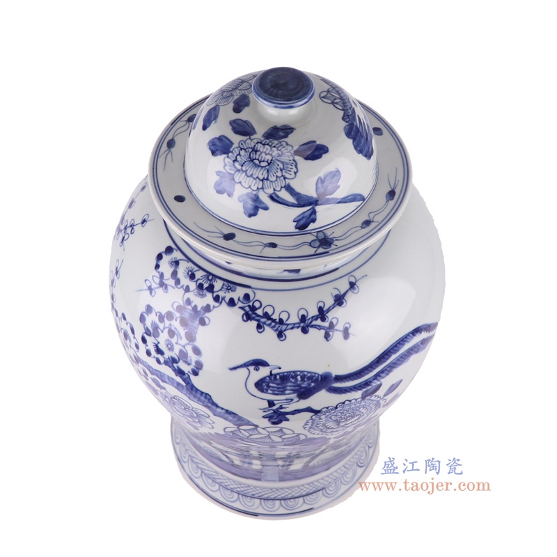 青花花鸟将军罐一对,产品编号:RZFI05-D-NEW 产品尺寸(单位cm): 高46直径26口径底径20重量6.3KG