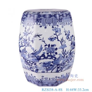 RZSI38-A-8S    青花花鸟八边形凳子，   高44直径33.2口径底径27.5重量12KG