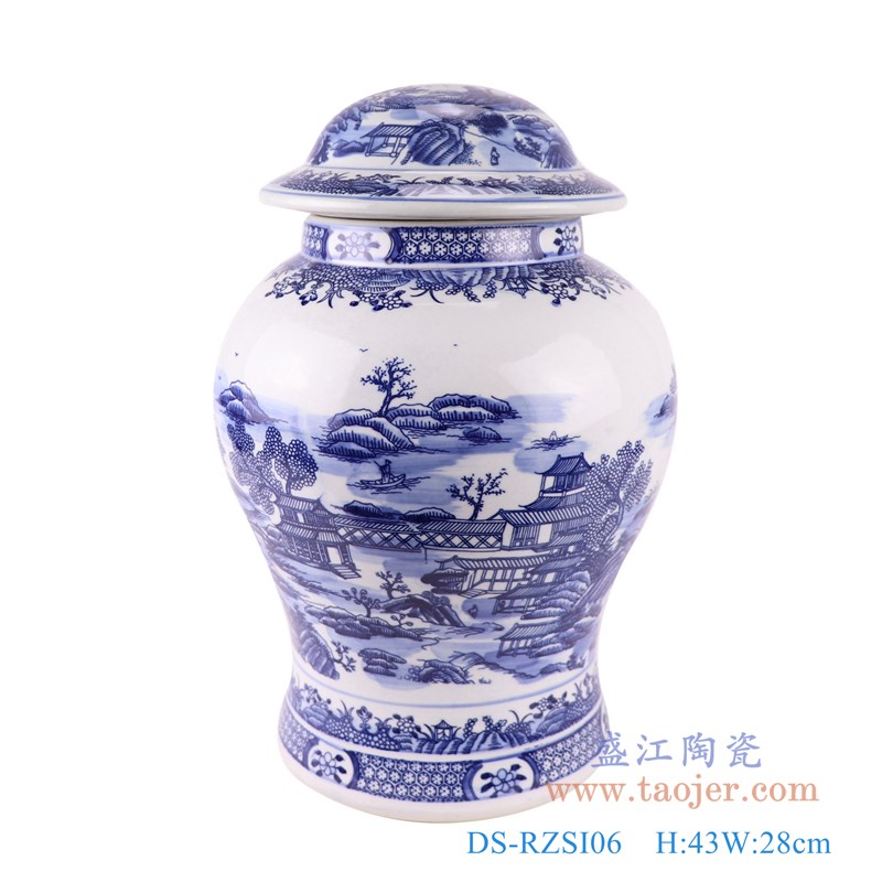 青花山水将军罐灯具;产品编号:DS-RZSI06 产品尺寸(单位cm): 高:43直径:28口径:底径:21.5重量:6KG
