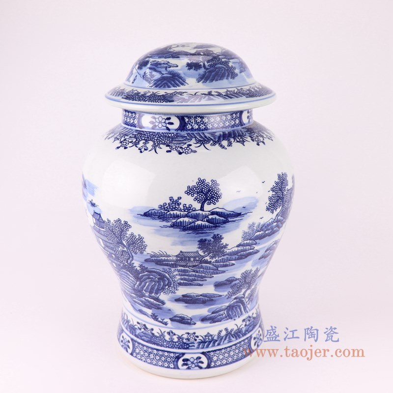 青花山水将军罐灯具;产品编号:DS-RZSI06 产品尺寸(单位cm): 高:43直径:28口径:底径:21.5重量:6KG