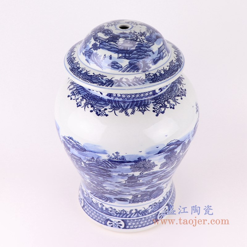 青花山水将军罐灯具;产品编号:DS-RZSI06 产品尺寸(单位cm): 高:43直径:28口径:底径:21.5重量:6KG