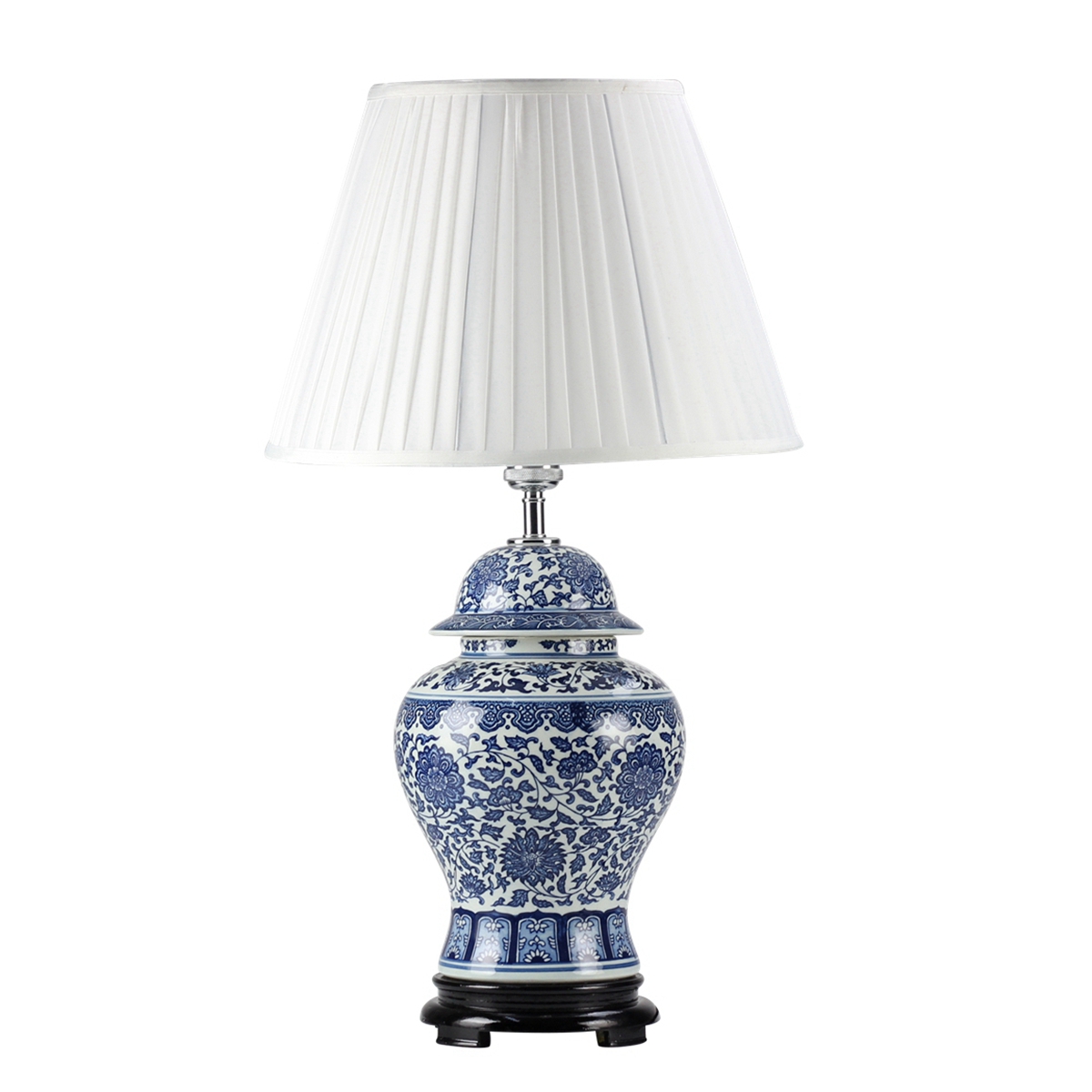 青花缠枝莲将军罐灯具,产品编号:DS46-RZFU 产品尺寸(单位cm): 高31.7直径21.6口径底径15重量3KG