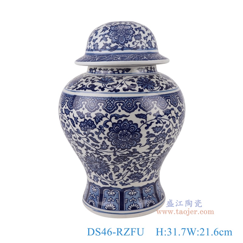 青花缠枝莲将军罐灯具,产品编号:DS46-RZFU 产品尺寸(单位cm): 高31.7直径21.6口径底径15重量3KG