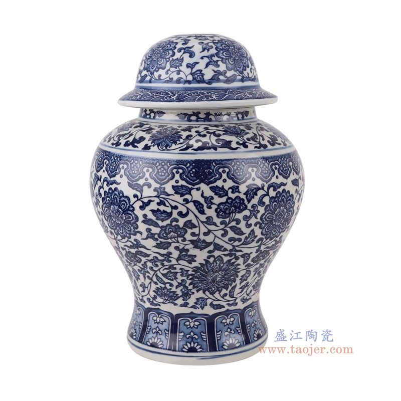 青花缠枝莲将军罐灯具,产品编号:DS46-RZFU 产品尺寸(单位cm): 高31.7直径21.6口径底径15重量3KG