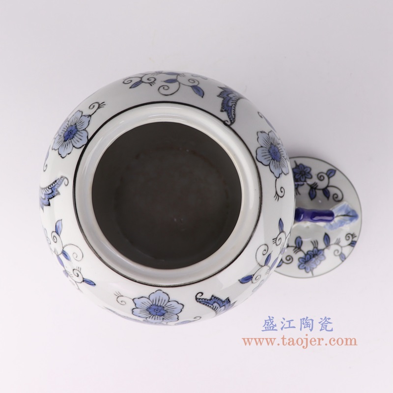 青花花卉苹果罐,产品编号:RXAE-FL16-200F 产品尺寸(单位cm): 高22.7直径18口径20.5底径10.8重量1.25KG