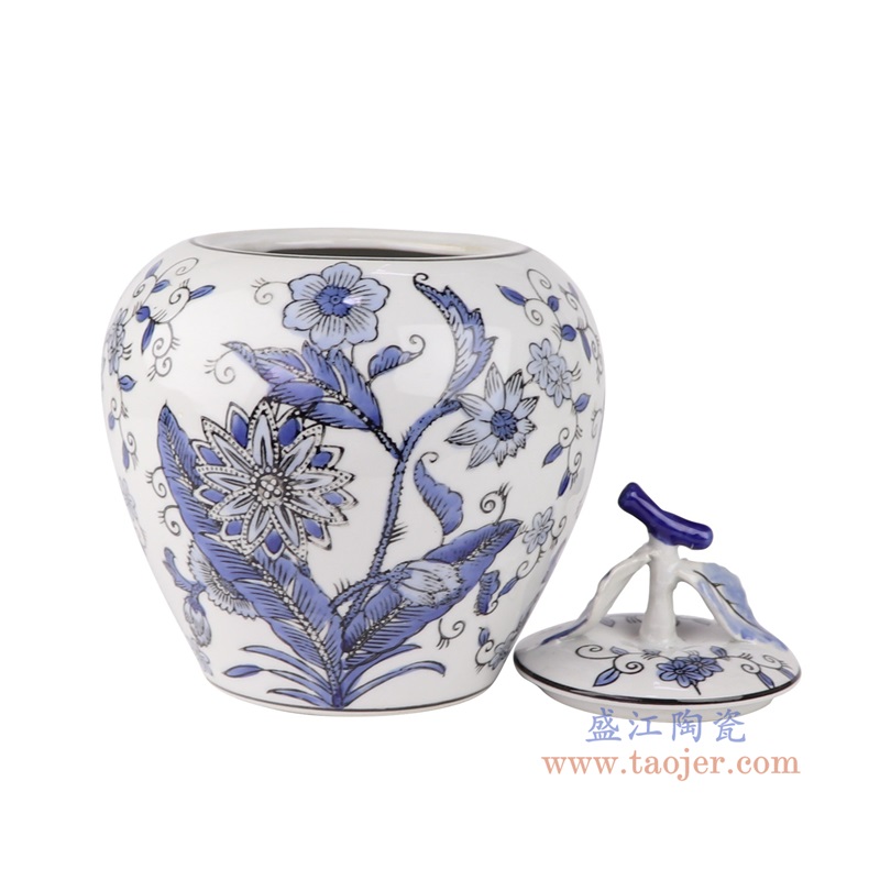 青花花卉苹果罐,产品编号:RXAE-FL16-200F 产品尺寸(单位cm): 高22.7直径18口径20.5底径10.8重量1.25KG
