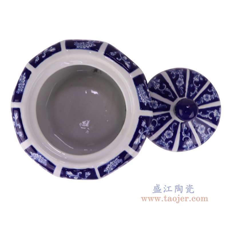 青花花卉南瓜罐盖罐,产品编号:RXAE-FL17-004 产品尺寸(单位cm): 高18.5直径20.7口径底径14重量1.64KG
