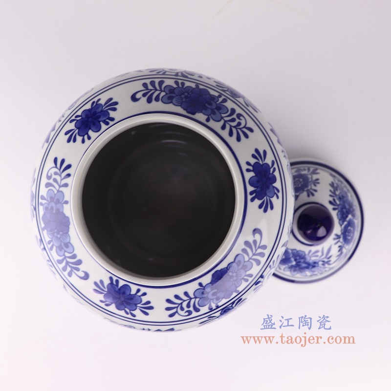 青花花卉将军罐,产品编号:RXAE-FL21-ND252 产品尺寸(单位cm): 高35直径口径底径11重量55KG