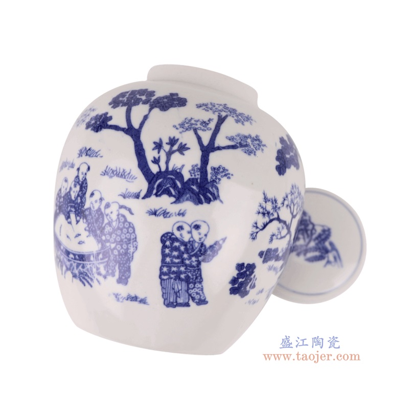 青花婴戏童子人物小坛罐,产品编号:RXAF08 产品尺寸(单位cm): 高16直径12.6口径底径8.6重量0.7KG