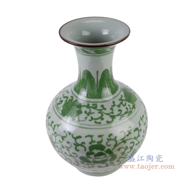 绿色缠枝莲赏瓶小号,产品编号:RXAH11-S 产品尺寸(单位cm): 高36.5直径24.3口径底径13重量4.7KG
