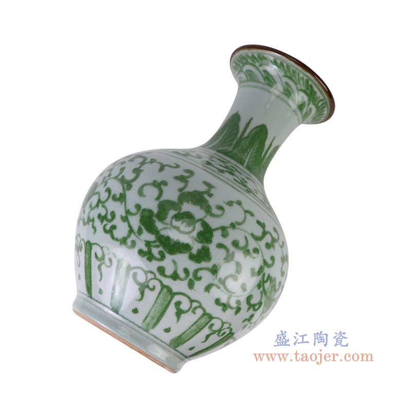 绿色缠枝莲赏瓶小号,产品编号:RXAH11-S 产品尺寸(单位cm): 高36.5直径24.3口径底径13重量4.7KG
