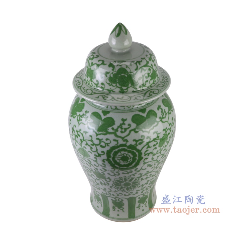 绿色缠枝莲将军罐,产品编号:RXAH12 产品尺寸(单位cm): 高61直径31口径底径22.3重量13.8KG