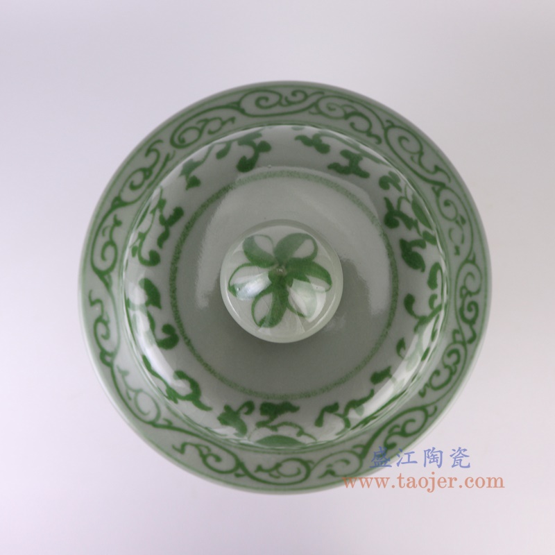 绿色缠枝莲将军罐,产品编号:RXAH12 产品尺寸(单位cm): 高61直径31口径底径22.3重量13.8KG