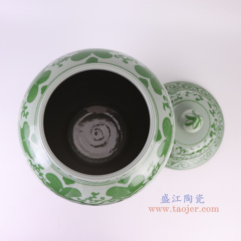绿色缠枝莲将军罐,产品编号:RXAH12 产品尺寸(单位cm): 高61直径31口径底径22.3重量13.8KG