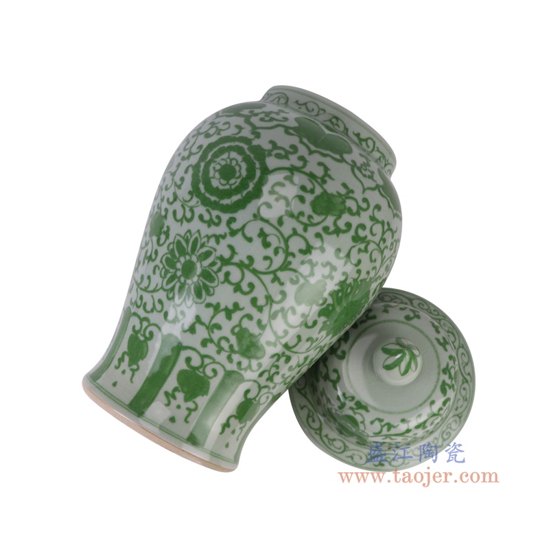 绿色缠枝莲将军罐,产品编号:RXAH12 产品尺寸(单位cm): 高61直径31口径底径22.3重量13.8KG