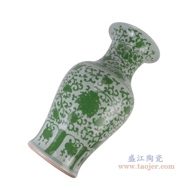 绿色缠枝莲鱼尾瓶,产品编号:RXAH13 产品尺寸(单位cm): 高56.2直径28.3口径底径20.5重量12.25KG