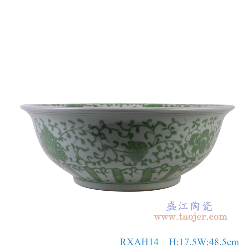 绿色缠枝莲大碗,产品编号:RXAH14 产品尺寸(单位cm): 高17.5直径48.5口径底径23重量9.8KG