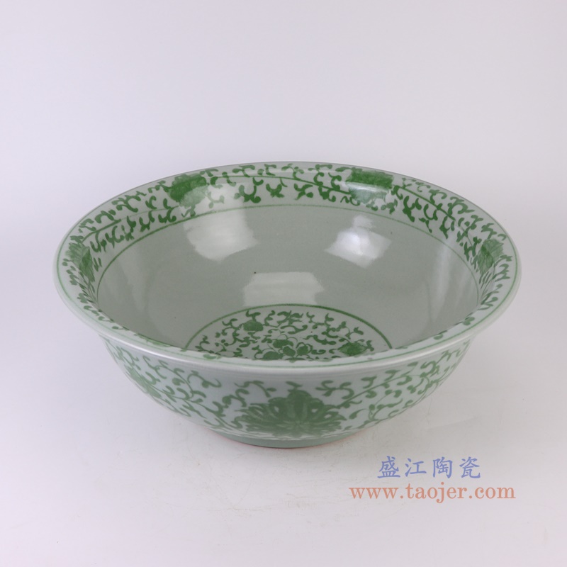 绿色缠枝莲大碗，产品编号：RXAH14       产品尺寸(单位cm):  高17.5直径48.5口径底径23重量9.8KG