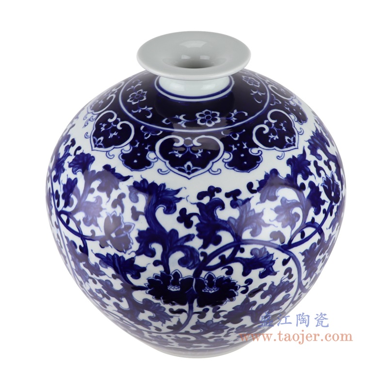 青花缠枝莲石榴瓶大号,产品编号:RXAL03 产品尺寸(单位cm): 高38.8直径36.7口径底径20.5重量9.75KG
