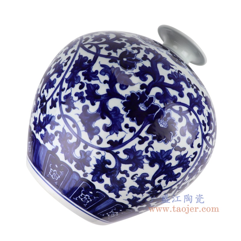青花缠枝莲石榴瓶大号,产品编号:RXAL03 产品尺寸(单位cm): 高38.8直径36.7口径底径20.5重量9.75KG