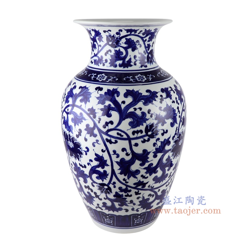 青花缠枝莲冬瓜瓶大号,产品编号:RXAL05 产品尺寸(单位cm): 高56.8直径33.5口径34.5底径19.5重量10.95KG