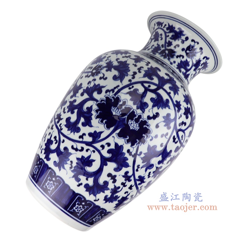 青花缠枝莲冬瓜瓶大号,产品编号:RXAL05 产品尺寸(单位cm): 高56.8直径33.5口径34.5底径19.5重量10.95KG