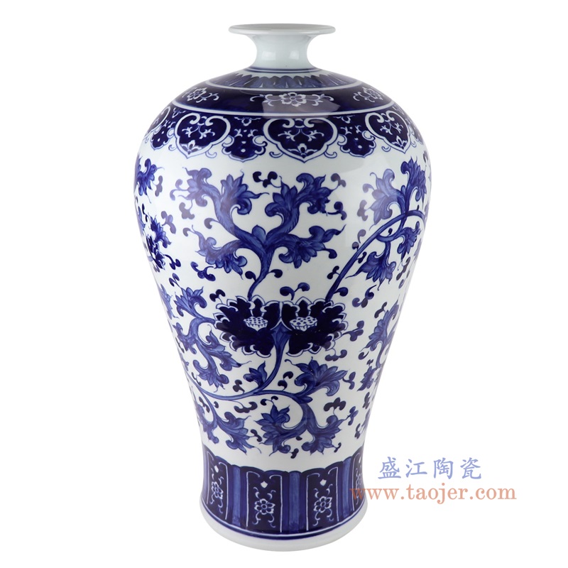青花缠枝莲梅瓶大号,产品编号:RXAL07 产品尺寸(单位cm): 高58.3直径32.5口径30.7底径21重量9.8KG