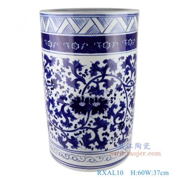 RXAL10   青花缠枝莲箭筒直筒大缸，   高60直径37口径10.7底径重量22.3KG