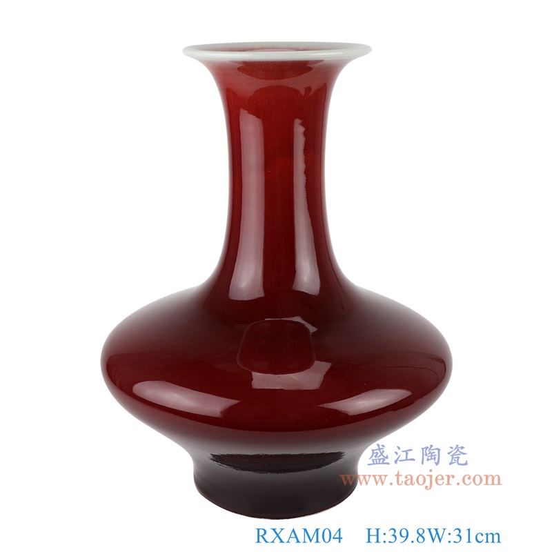郎红扁肚瓶,产品编号:RXAM04 产品尺寸(单位cm): 高39.8直径31口径8.5底径14.4重量7.4KG