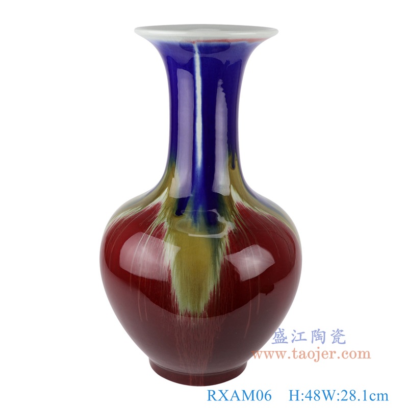 郎红蓝釉三阳开泰赏瓶,产品编号:RXAM06 产品尺寸(单位cm): 高48直径28.1口径8.5底径13.6重量7.4KG