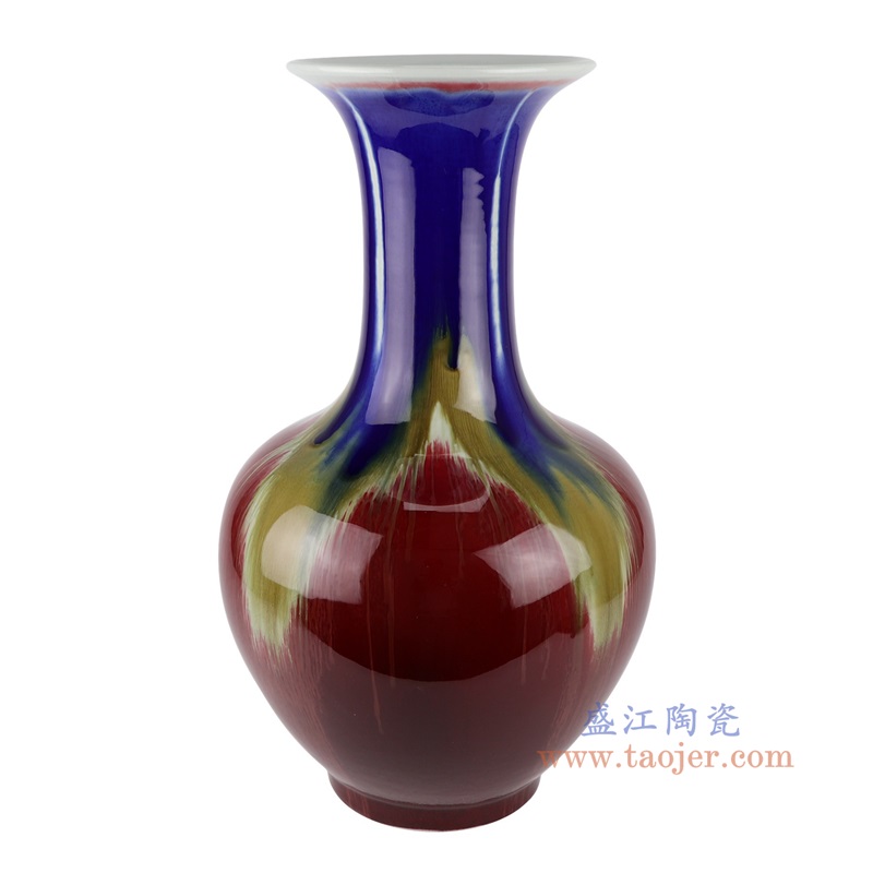 郎红蓝釉三阳开泰赏瓶,产品编号:RXAM06 产品尺寸(单位cm): 高48直径28.1口径8.5底径13.6重量7.4KG
