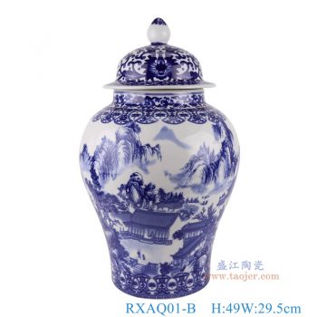 RXAQ01-B     青花山水将军罐，   高49直径29.5口径底径18.6重量9.15KG