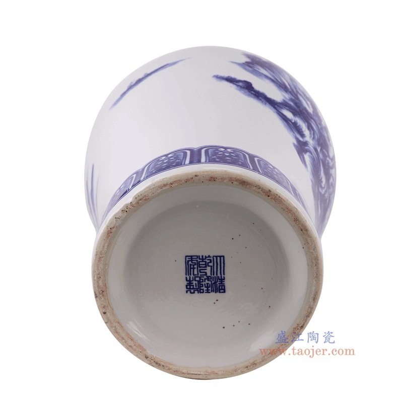 青花山水鱼尾瓶观音瓶,产品编号:RXAQ02-A 产品尺寸(单位cm): 高65.4直径32.6口径底径19.1重量10.95KG