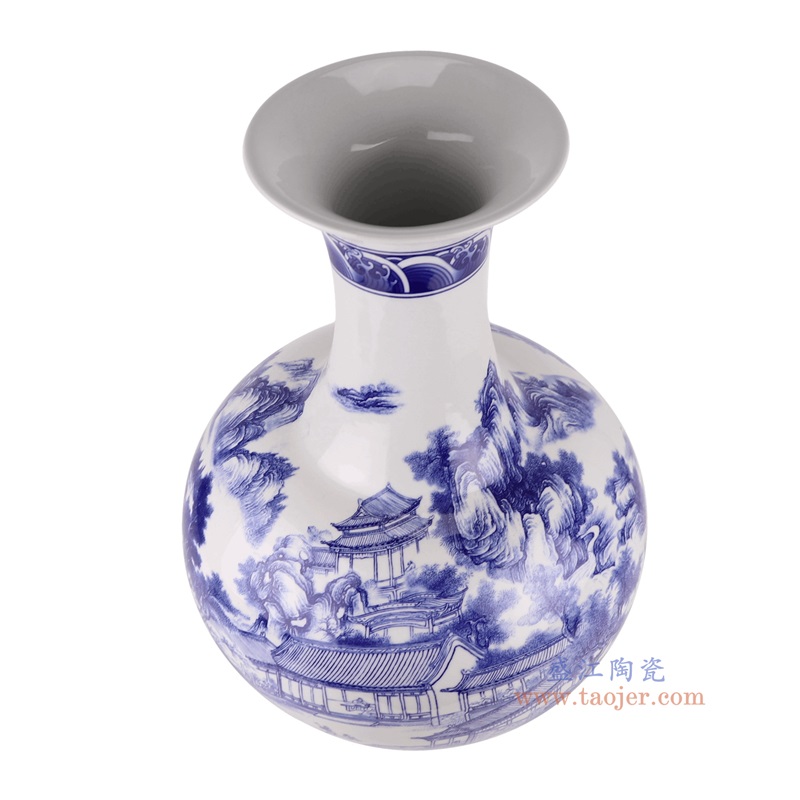 青花山水赏瓶,产品编号:RXAQ03-A 产品尺寸(单位cm): 高52直径35.5口径底径20.5重量7.2KG