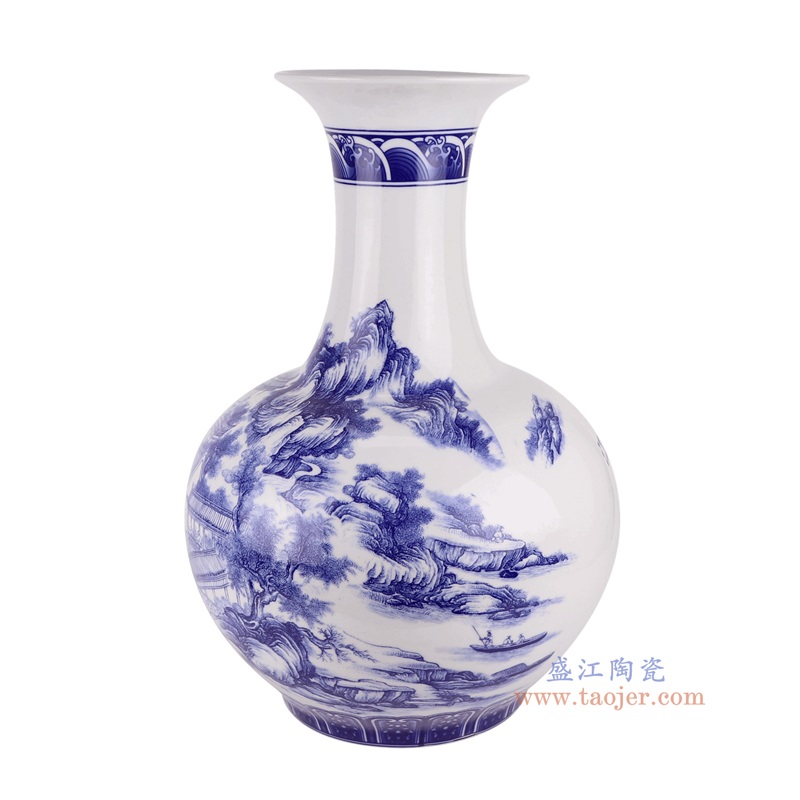 青花山水赏瓶,产品编号:RXAQ03-A 产品尺寸(单位cm): 高52直径35.5口径底径20.5重量7.2KG