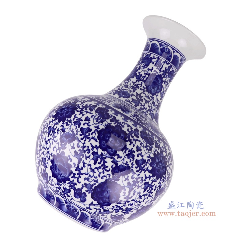 青花缠枝莲赏瓶,产品编号:RXAQ03-B 产品尺寸(单位cm): 高54.2直径36.3口径底径20.4重量8.65KG
