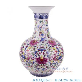 RXAQ03-C   青花五彩缠枝莲赏瓶，  高54.2直径36.3口径底径20.4重量8.65KG