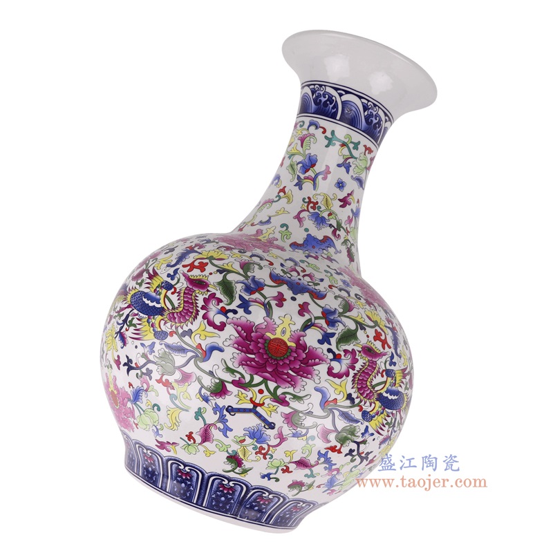 青花五彩缠枝莲赏瓶,产品编号:RXAQ03-C 产品尺寸(单位cm): 高54.2直径36.3口径底径20.4重量8.65KG