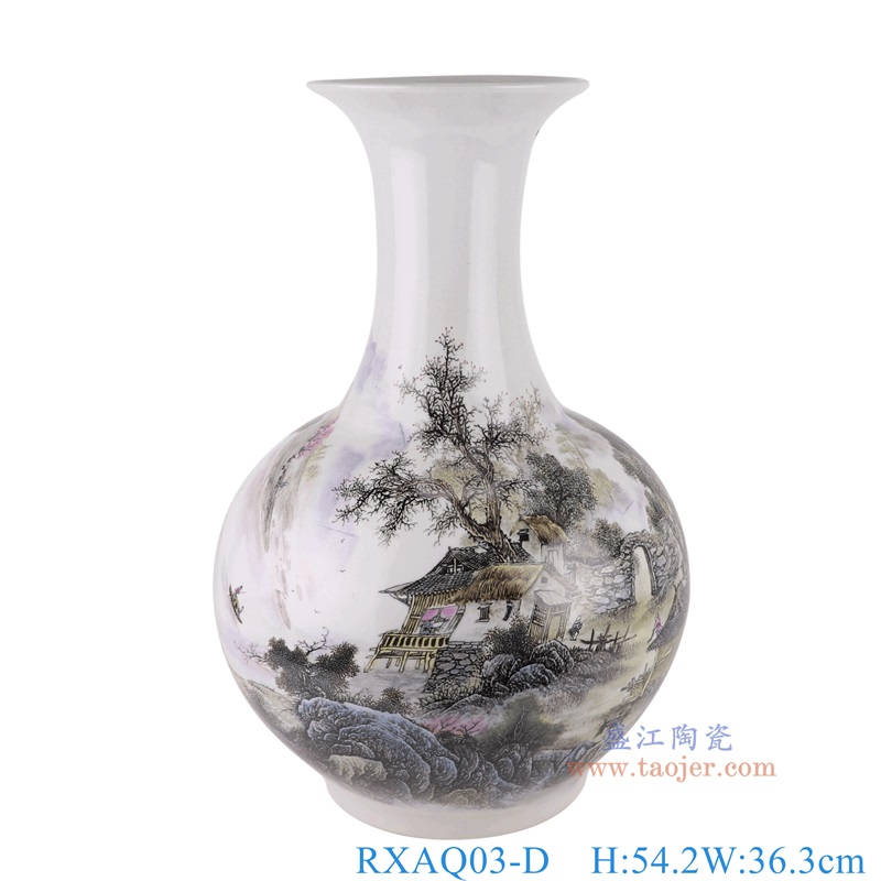 青花粉彩山水赏瓶，产品编号：RXAQ03-D       产品尺寸(单位cm):  高54.2直径36.3口径底径20.4重量8.65KG