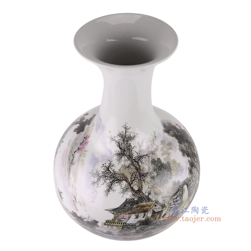 青花粉彩山水赏瓶,产品编号:RXAQ03-D 产品尺寸(单位cm): 高54.2直径36.3口径底径20.4重量8.65KG