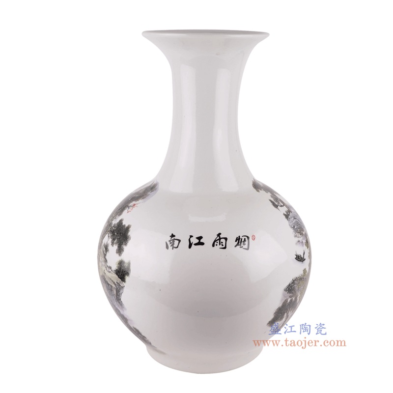 青花粉彩山水赏瓶,产品编号:RXAQ03-D 产品尺寸(单位cm): 高54.2直径36.3口径底径20.4重量8.65KG