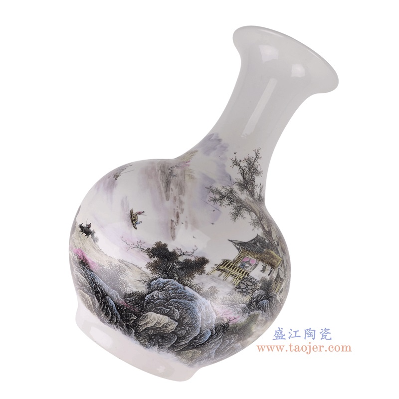青花粉彩山水赏瓶,产品编号:RXAQ03-D 产品尺寸(单位cm): 高54.2直径36.3口径底径20.4重量8.65KG