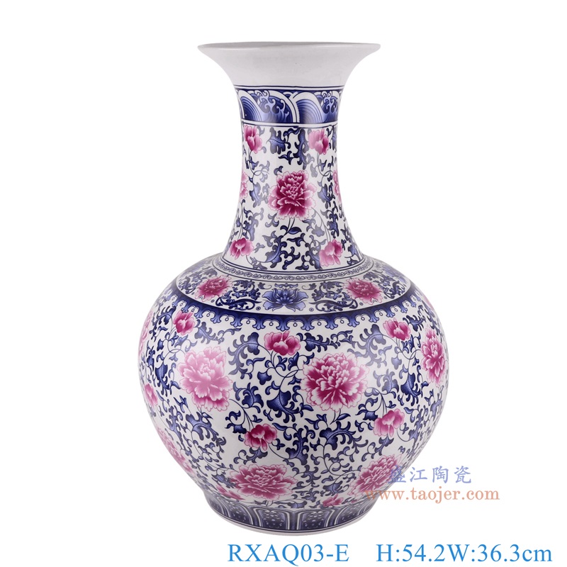 青花釉里红缠枝莲赏瓶,产品编号:RXAQ03-E 产品尺寸(单位cm): 高54.2直径36.3口径底径20.4重量8.65KG