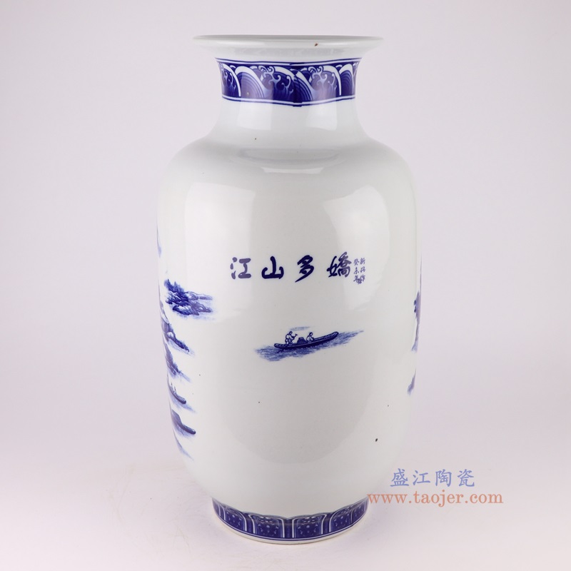 青花山水冬瓜瓶,产品编号:RXAQ04-A 产品尺寸(单位cm): 高57直径30口径底径18.7重量10.1KG