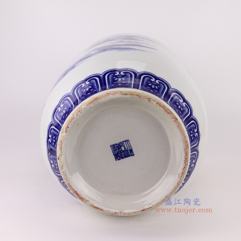 青花山水冬瓜瓶,产品编号:RXAQ04-A 产品尺寸(单位cm): 高57直径30口径底径18.7重量10.1KG